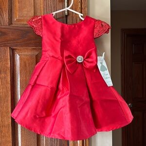 NWT Rare Editions 2T Toddler Girl - Pleated Red + Lace Holiday / Christmas Dress